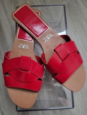 ZARA Red Braided Slide Sandals 41 / 10
